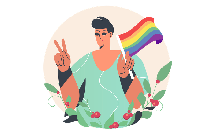 Hombre apoyando a la comunidad LGBTQ  Ilustración