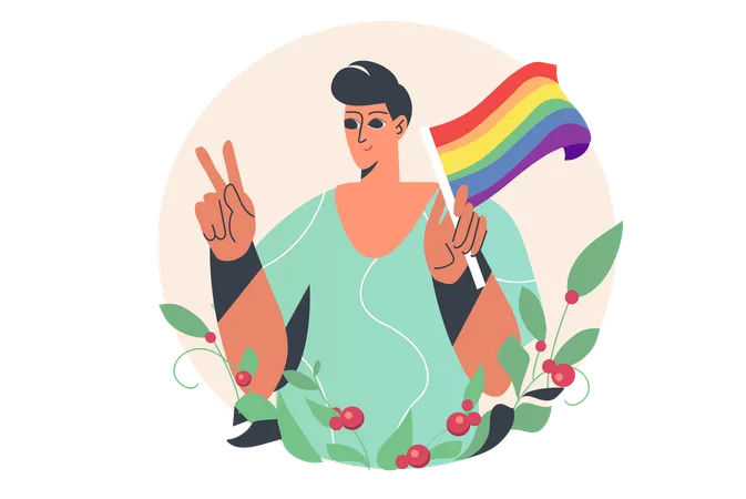 Hombre apoyando a la comunidad LGBTQ  Ilustración