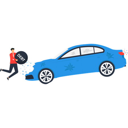 Hombre estrella su deuda contra el coche  Illustration