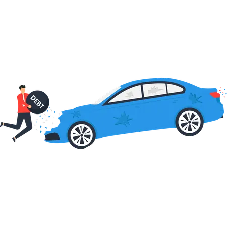 Hombre estrella su deuda contra el coche  Illustration
