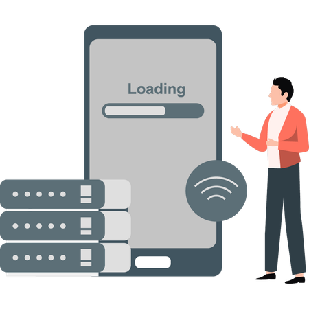 Hombre que muestra la carga de contraseñas en el móvil  Ilustración