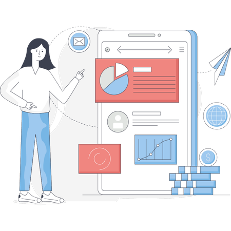 Hombre que proporciona servicio de desarrollo de aplicaciones de datos  Ilustración