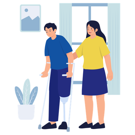 Hombre recibe apoyo domiciliario por discapacidad de movilidad  Ilustración