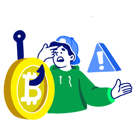 Hombre que recibe fraude con criptomonedas  Ilustración