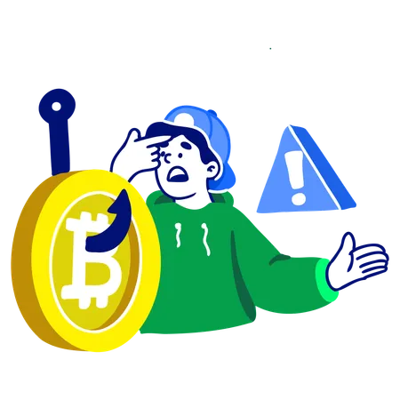 Hombre que recibe fraude con criptomonedas  Ilustración