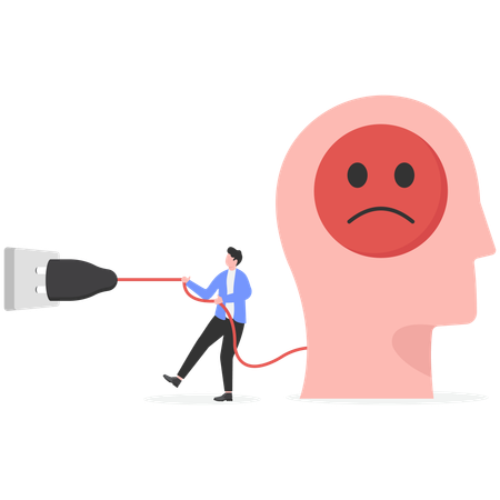 Un hombre se conecta a psicoterapia para curar un problema de salud mental.  Ilustración