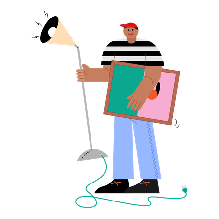 Hombre sosteniendo cosas de la casa  Ilustración