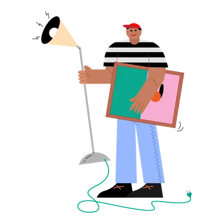 Hombre sosteniendo cosas de la casa  Ilustración