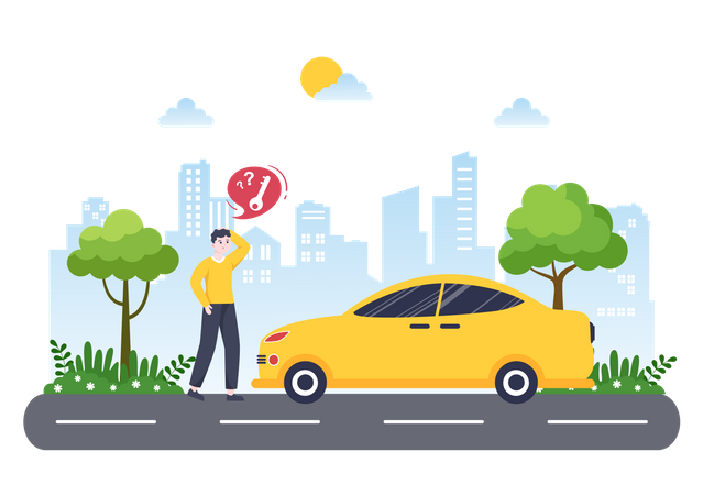 Hombre que tiene problemas con las llaves del auto  Ilustración
