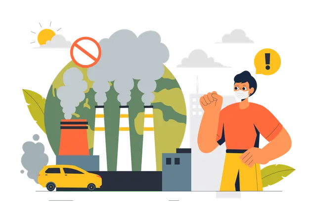 Hombre quejándose de la contaminación del aire  Ilustración