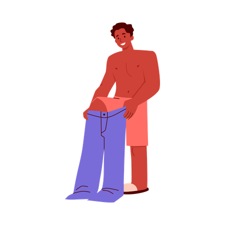 Hombre quitándose o poniéndose pantalones vaqueros  Ilustración
