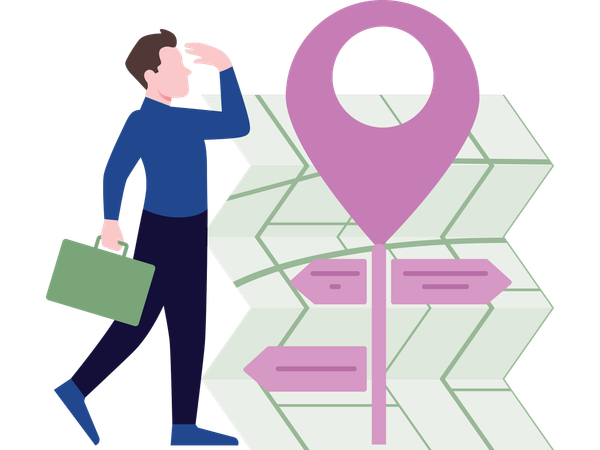 Hombre haciendo seguimiento de viajes en el mapa  Ilustración