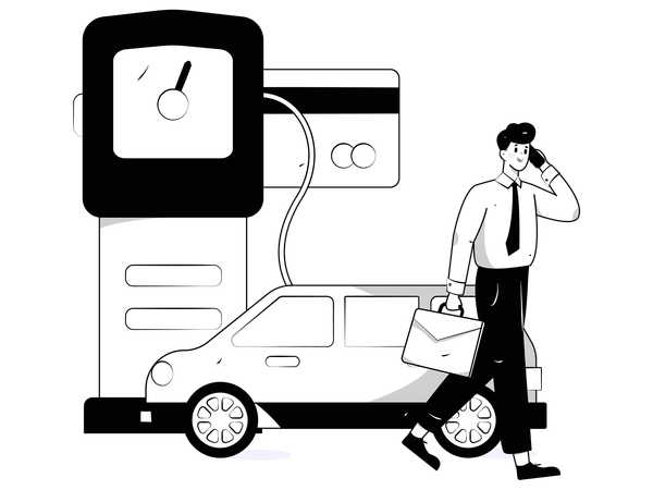 Hombre paga gasolina con tarjeta  Ilustración