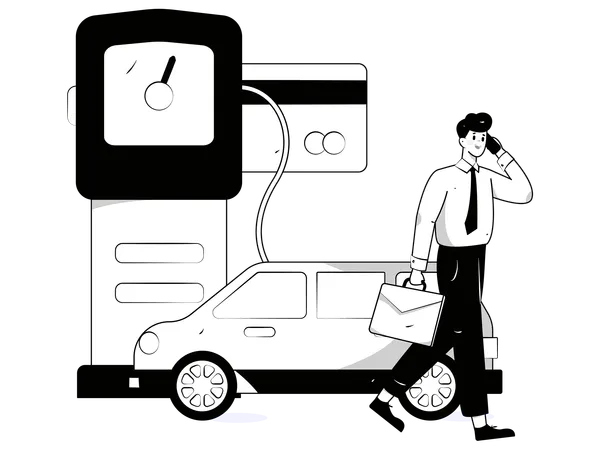 Hombre paga gasolina con tarjeta  Ilustración
