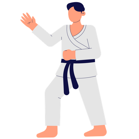 Hombre realizando movimientos de Karate  Ilustración