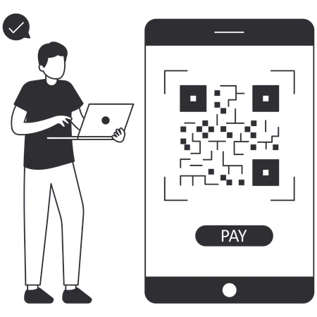 Hombre realizando el pago mediante código qr  Ilustración
