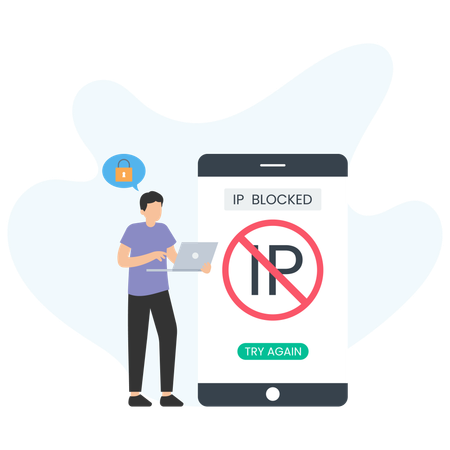 Hombre recibe error de IP bloqueada  Ilustración
