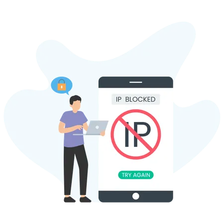 Hombre recibe error de IP bloqueada  Ilustración
