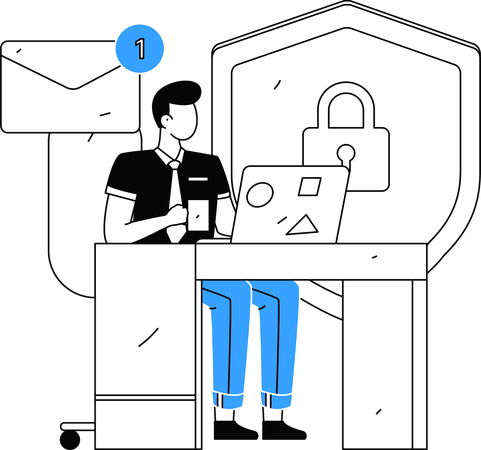 Hombre recibiendo correo electrónico de seguridad cibernética  Ilustración