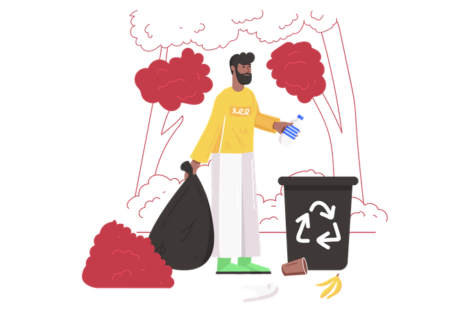 Hombre recogiendo basura  Ilustración