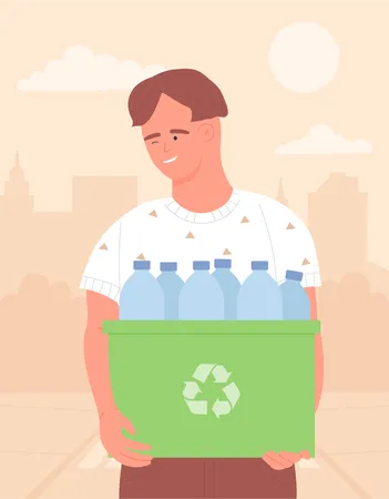 Hombre recogiendo botella de reciclaje  Ilustración