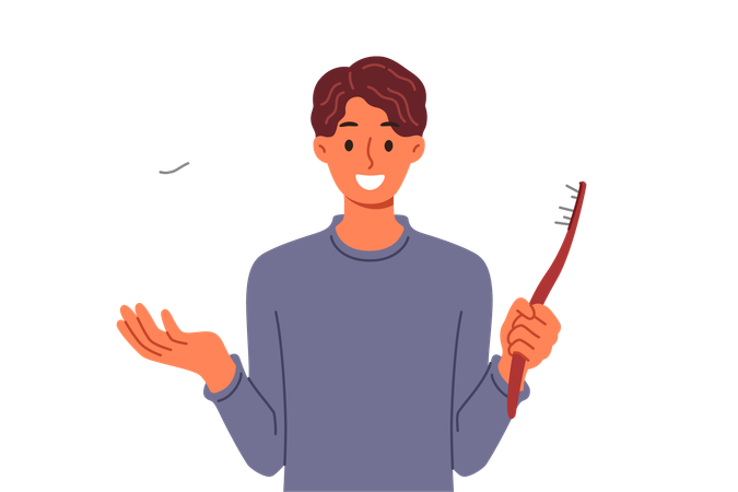 Hombre recomienda cepillarse bien los dientes con el cepillo adecuado para prevenir caries  Ilustración