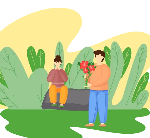 Hombre dando flores a mujer  Ilustración