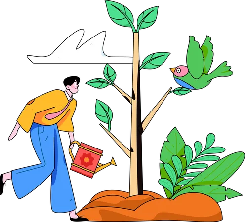 Hombre regando plantas  Ilustración