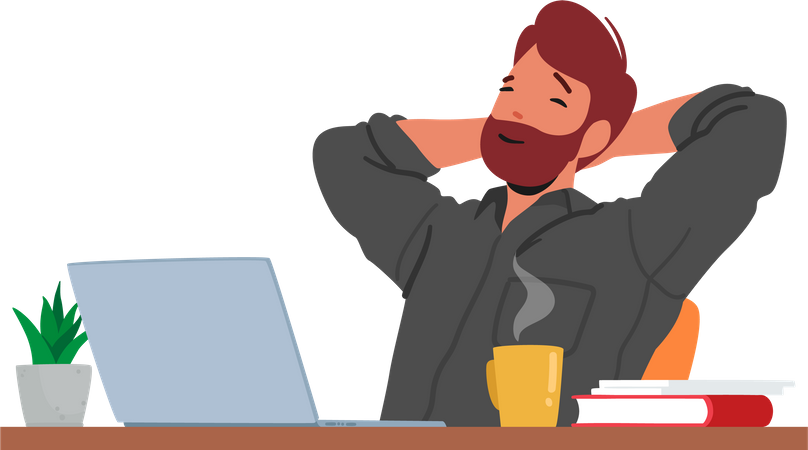 Hombre relajado en el cuaderno  Ilustración