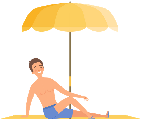 Hombre relajándose en la playa  Ilustración