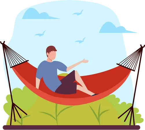 Hombre relajándose en un columpio de árbol  Ilustración