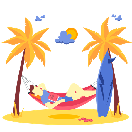 Hombre relajándose en la playa  Ilustración