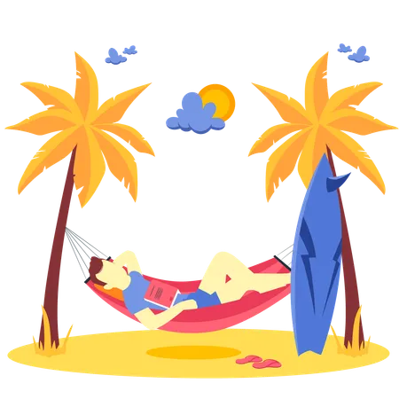 Hombre relajándose en la playa  Ilustración