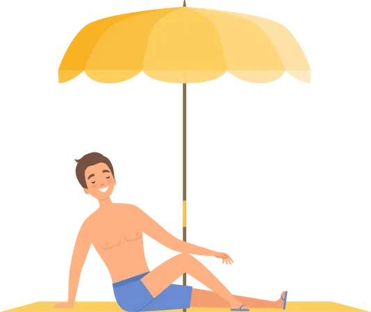 Hombre relajándose en la playa  Ilustración