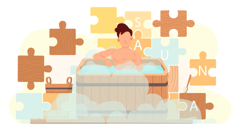 Hombre relajándose en el spa  Ilustración