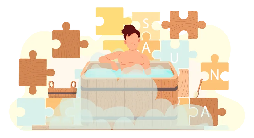 Hombre relajándose en el spa  Ilustración