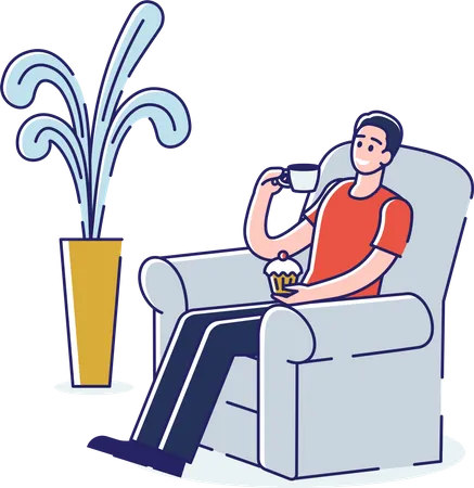 Hombre relajante mientras está sentado en el sofá  Ilustración