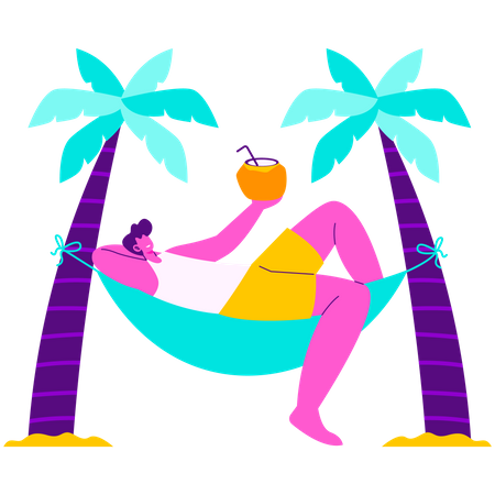 Hombre relajarse en hamaca  Ilustración