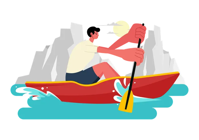 Hombre remando en kayak  Ilustración