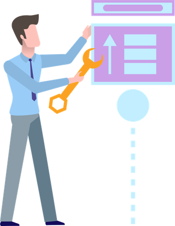 Hombre reparando un sistema de almacenamiento de datos  Ilustración