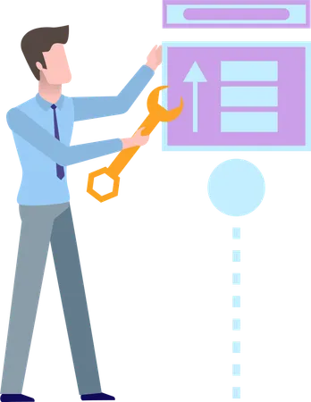 Hombre reparando un sistema de almacenamiento de datos  Ilustración