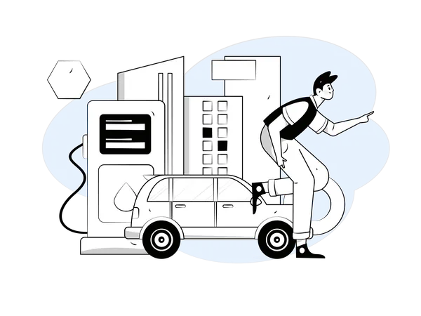 El hombre llena el tanque de aceite de su auto  Ilustración