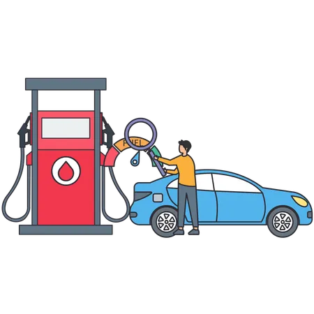 Hombre repostando combustible en el coche  Ilustración