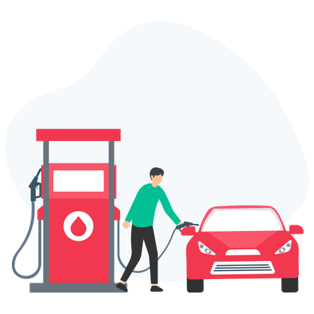 Hombre repostando combustible en gasolinera  Ilustración