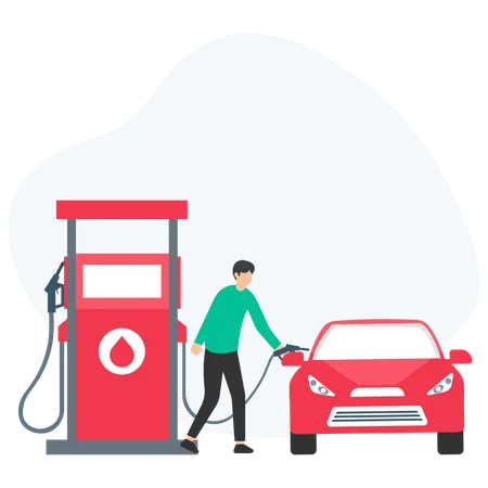 Hombre repostando combustible en gasolinera  Ilustración