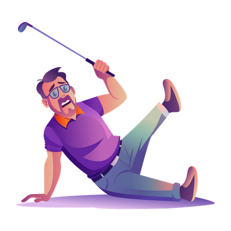 Hombre resbalándose con un palo de golf  Illustration