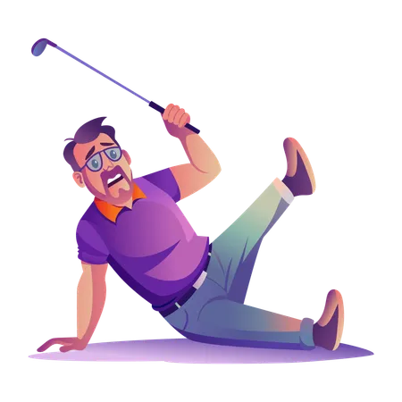 Hombre resbalándose con un palo de golf  Illustration