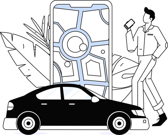 Hombre haciendo una reserva de taxi en línea  Ilustración