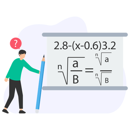 Hombre resolviendo problemas de matemáticas  Ilustración