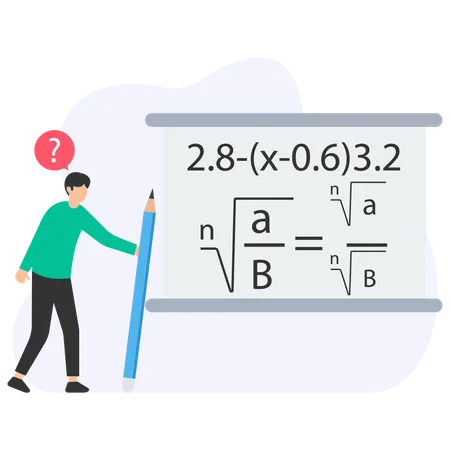 Hombre resolviendo problemas de matemáticas  Ilustración